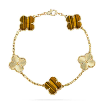 [LUCKY LOVE] CLOVER 5 MOTIFS TIGER EYE BRACELET COLLECTION
