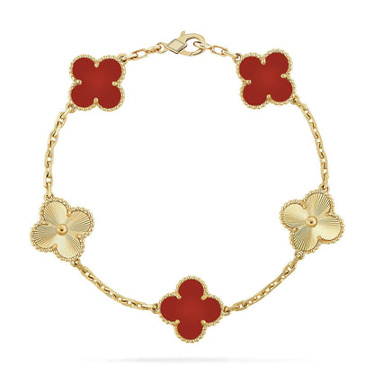 [LUCKY LOVE] CLOVER 5 MOTIF RED CORNELIAN BRACELET COLLECTION