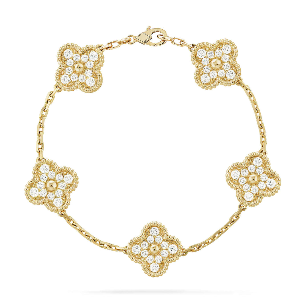 [LUCKY LOVE]CLOVER 5 MOTIFS  FULL DIAMOND BRACELET