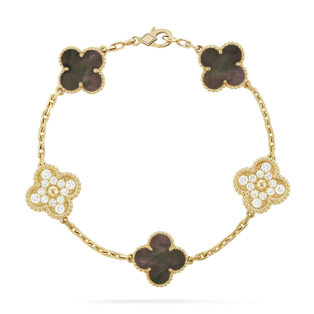 [LUCKY LOVE]CLOVER 5 MOTIF GRAY MOP DIAMOND BRACELET