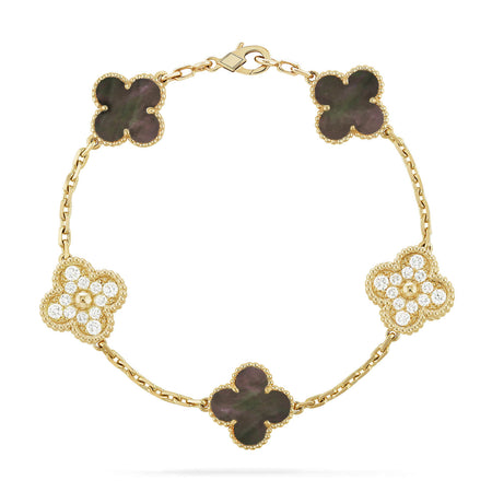 [LUCKY LOVE]CLOVER 5 MOTIF GRAY MOP DIAMOND BRACELET
