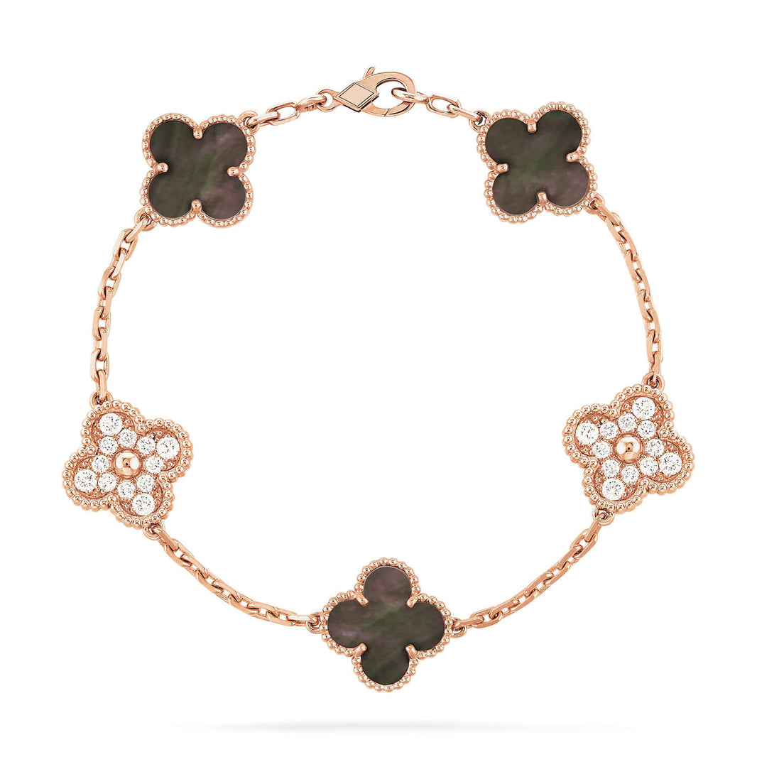 [LUCKY LOVE]CLOVER 5 MOTIF GRAY MOP DIAMOND BRACELET