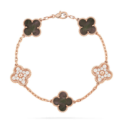 [LUCKY LOVE]CLOVER 5 MOTIF GRAY MOP DIAMOND BRACELET