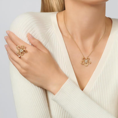 [LUCKY LOVE]  FLOWERLACE OPEN RING 5 DIAMONDS