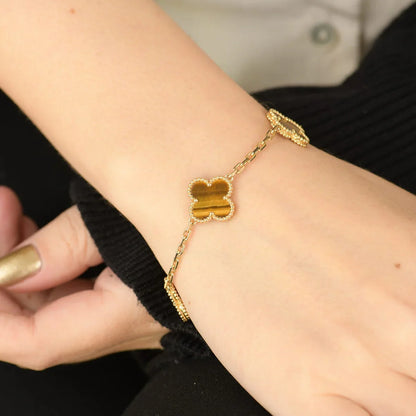 [LUCKY LOVE] CLOVER 5 MOTIFS TIGER EYE BRACELET COLLECTION