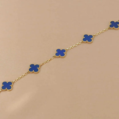 [LUCKY LOVE]CLOVER 5 MOTIFS BLUE AGATE BRACELET