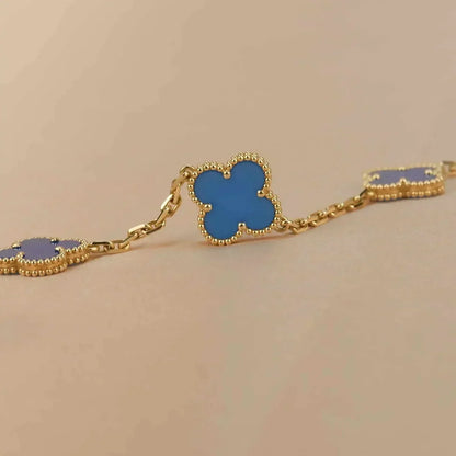 [LUCKY LOVE]CLOVER 5 MOTIFS BLUE AGATE BRACELET