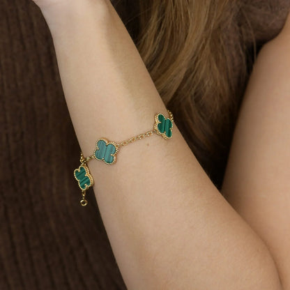 [LUCKY LOVE] CLOVER 5 MOTIF MALACHITE BRACELET COLLECTION