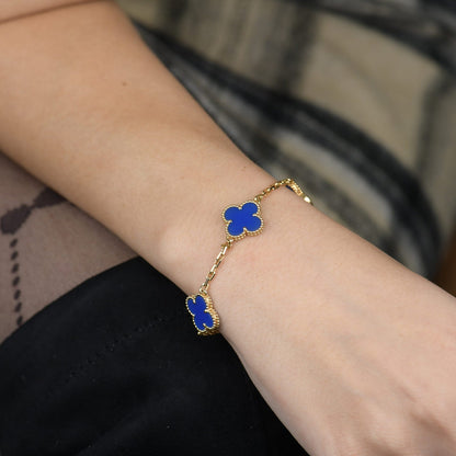 [LUCKY LOVE]CLOVER 5 MOTIFS BLUE AGATE BRACELET