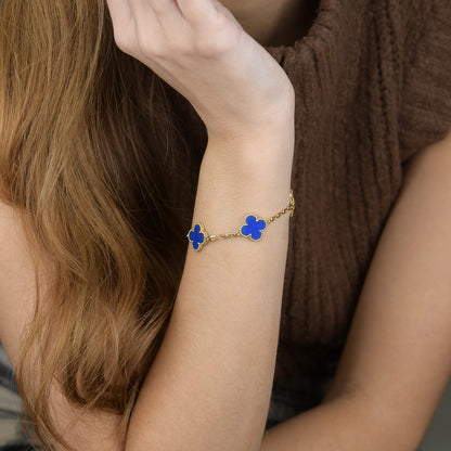[LUCKY LOVE]CLOVER 5 MOTIFS BLUE AGATE BRACELET