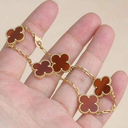 [LUCKY LOVE] CLOVER 5 MOTIF RED CORNELIAN BRACELET COLLECTION