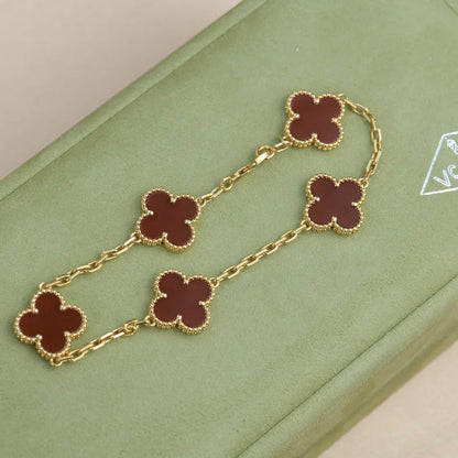 [LUCKY LOVE] CLOVER 5 MOTIF RED CORNELIAN BRACELET COLLECTION