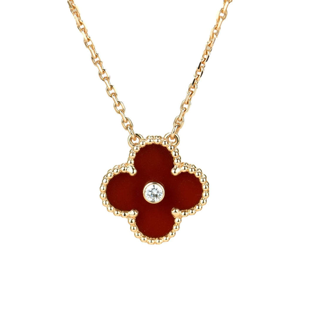 [LUCKY LOVE]CLOVER 15MM DIAMOND CARNELIAN NECKLACE