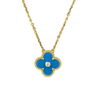 [LUCKY LOVE]CLOVER 15MM DIAMOND AND BLUE AGATE NECKLACE