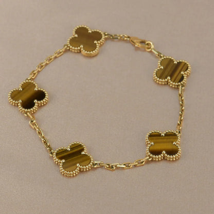 [LUCKY LOVE] CLOVER 5 MOTIFS TIGER EYE BRACELET COLLECTION