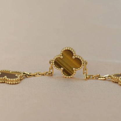 [LUCKY LOVE] CLOVER 5 MOTIFS TIGER EYE BRACELET COLLECTION