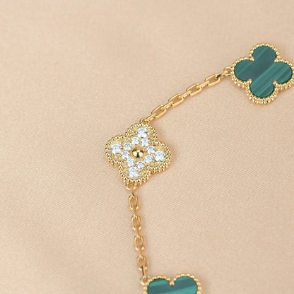 [LUCKY LOVE] CLOVER 5 MOTIF MALACHITE BRACELET COLLECTION
