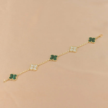 [LUCKY LOVE] CLOVER 5 MOTIF MALACHITE BRACELET COLLECTION