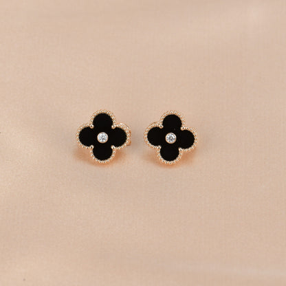 [LUCKY LOVE]CLOVER MEDIUM 1 MOTIFS ONYX DIAMOND EARRINGS