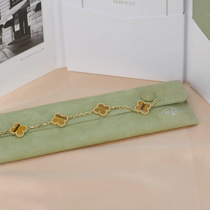[LUCKY LOVE] CLOVER 5 MOTIFS TIGER EYE BRACELET COLLECTION