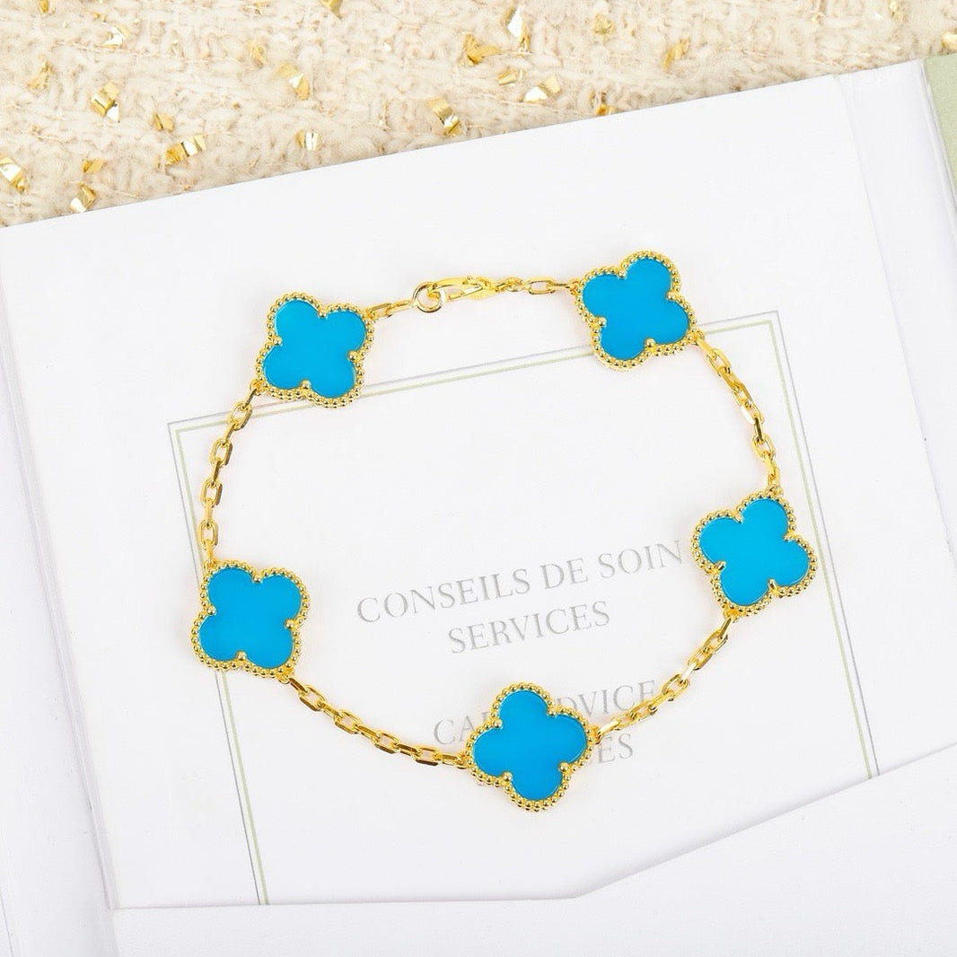 [LUCKY LOVE]CLOVER 5 MOTIFS TURQUOISE BRACELET