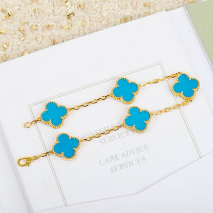 [LUCKY LOVE]CLOVER 5 MOTIFS TURQUOISE BRACELET