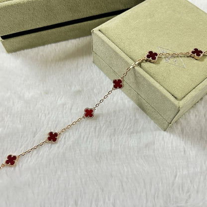 [LUCKY LOVE]CLOVER 6 MOTIF RED AGATE BRACELET