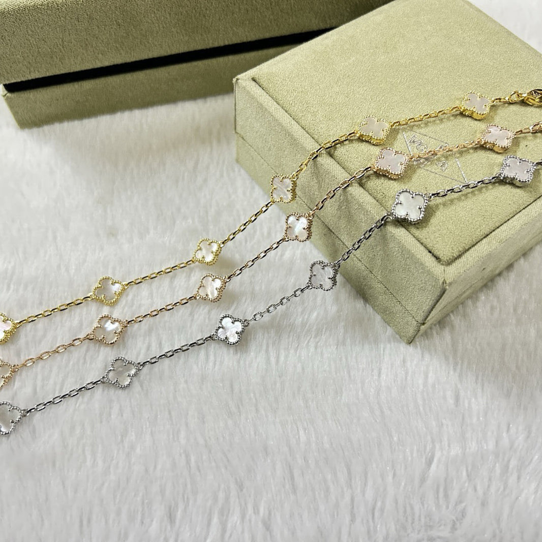 [LUCKY LOVE]CLOVER 6 MOTIF WHITE MOP BRACELET
