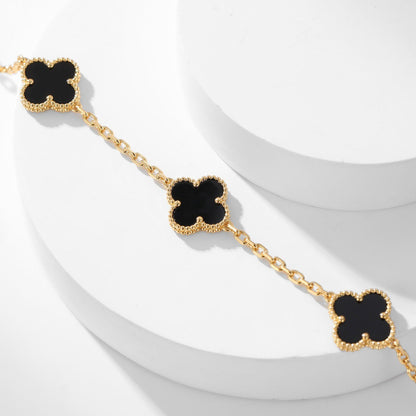 [LUCKY LOVE]CLOVER 10 MOTIFS ONYX NECKLACE