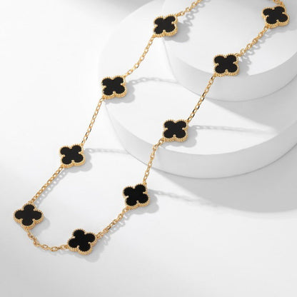 [LUCKY LOVE]CLOVER 10 MOTIFS ONYX NECKLACE