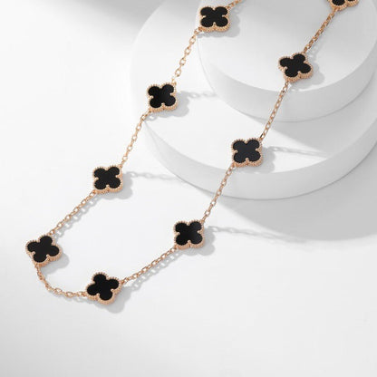 [LUCKY LOVE]CLOVER 10 MOTIFS ONYX NECKLACE