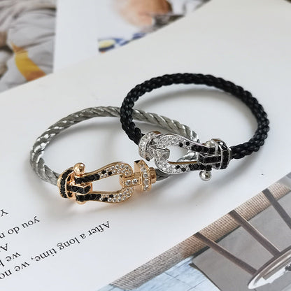 [LUCKY LOVE]FORCE LARGE HORSESHOE BLACK WHITE DIAMOND BRACELET SILVER