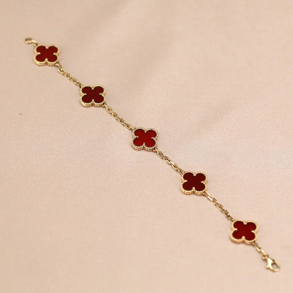 [LUCKY LOVE] CLOVER 5 MOTIF RED CORNELIAN BRACELET COLLECTION
