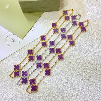 [LUCKY LOVE]CLOVER 10 MOTIFS  PURPLE VIOLET  NECKLACE
