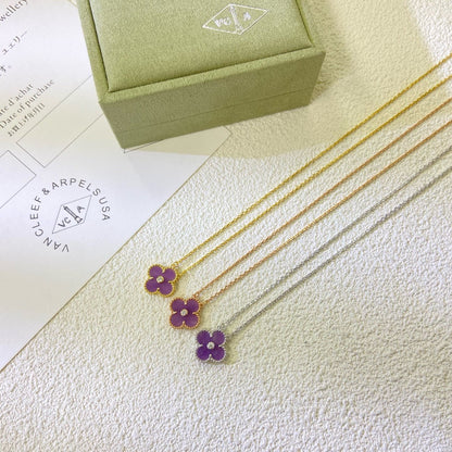 [LUCKY LOVE]CLOVER 15MM DIAMOND  PURPLE VIOLET NECKLACE
