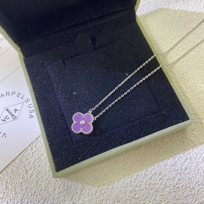 [LUCKY LOVE]CLOVER 15MM DIAMOND  PURPLE VIOLET NECKLACE