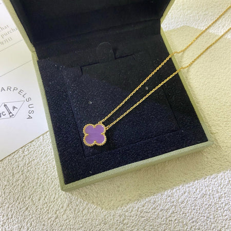 [LUCKY LOVE]CLOVER 15MM  PURPLE VIOLET NECKLACE