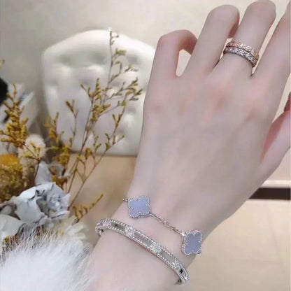 [LUCKY LOVE]CLOVER  5 MOTIF PURPLE CHALCEDONY BRACELET SILVER