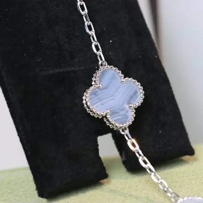 [LUCKY LOVE]CLOVER  5 MOTIF PURPLE CHALCEDONY BRACELET SILVER