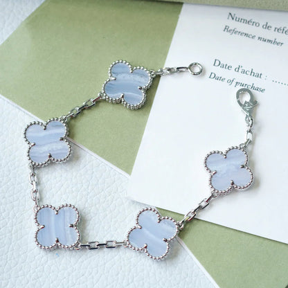 [LUCKY LOVE] CLOVER 5 MOTIF PURPLE CHALCEDONY BRACELET COLLECTION