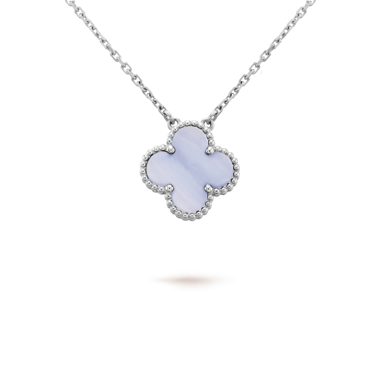 [LUCKY LOVE]CLOVER 15MM BLUE CHALCEDONY NECKLACE SILVER