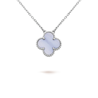 [LUCKY LOVE]CLOVER 15MM BLUE CHALCEDONY NECKLACE SILVER