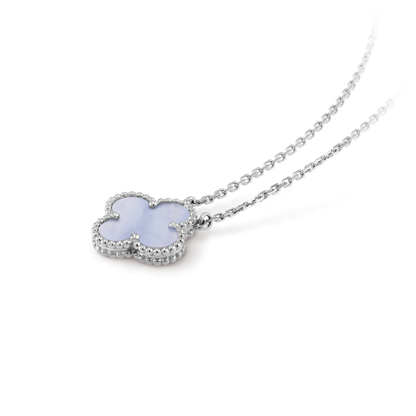 [LUCKY LOVE]CLOVER 15MM BLUE CHALCEDONY NECKLACE SILVER