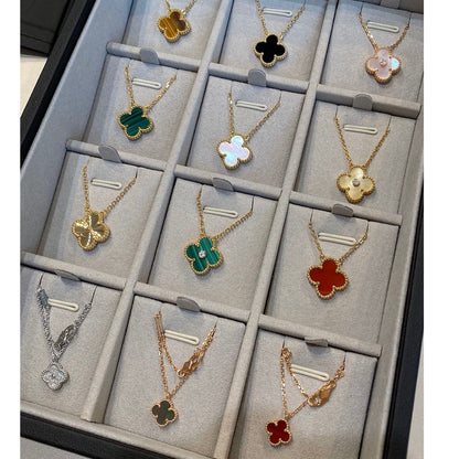 [LUCKY LOVE]CLOVER 15MM MALACHITE SINGLE FLOWER  NECKLACE