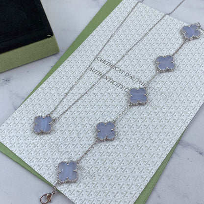 [LUCKY LOVE]CLOVER  5 MOTIF PURPLE CHALCEDONY BRACELET SILVER