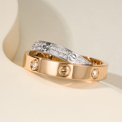 [LUCKY LOVE]LOVE PINK GOLD SILVER DIAMOND DOUBLE RING