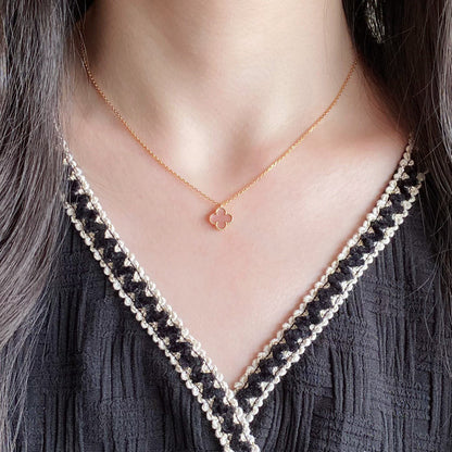 [LUCKY LOVE]CLOVER 15MM PINK MOTHER-OF-PEARL SINGLE FLOWER NECKLACE