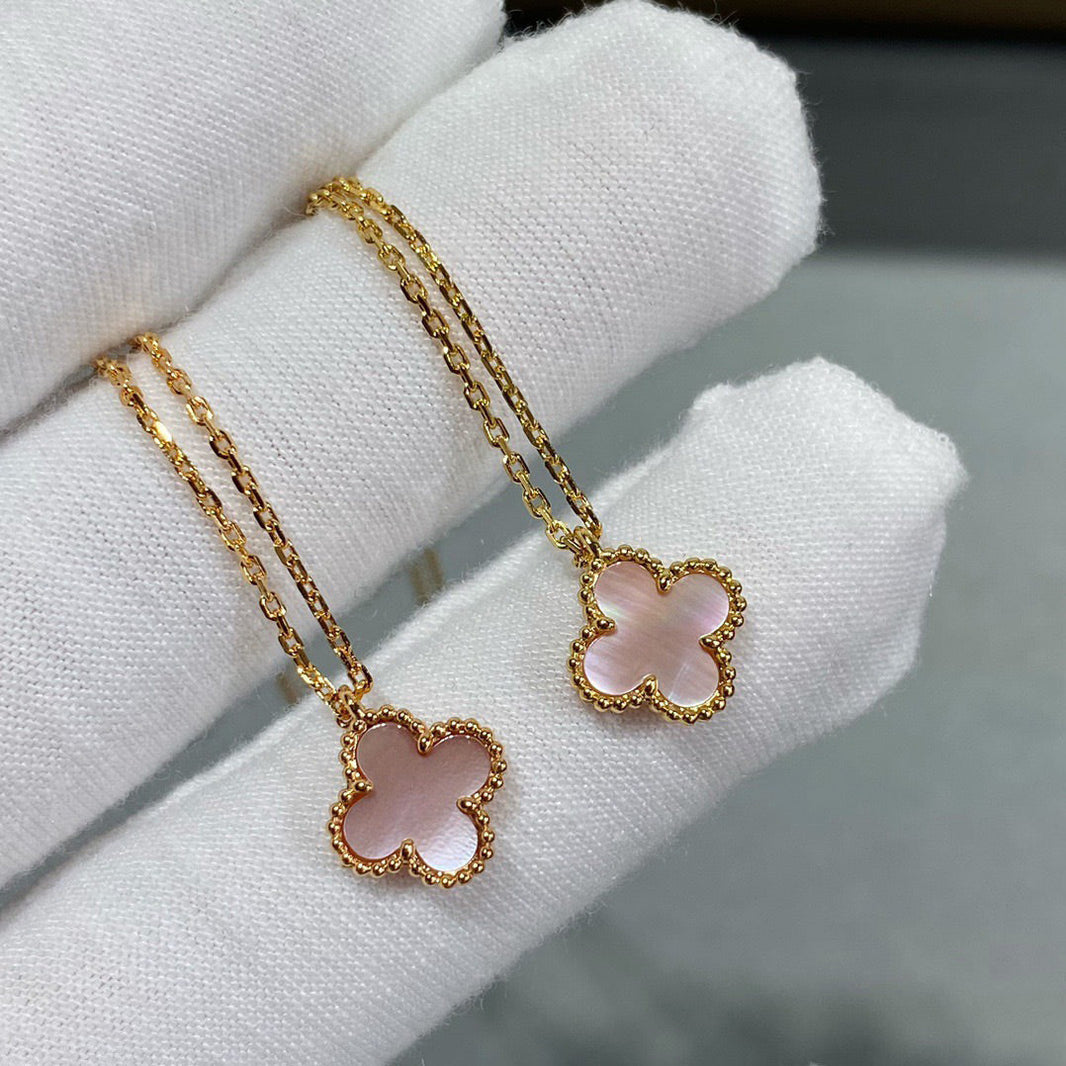 [LUCKY LOVE]CLOVER 15MM PINK MOTHER-OF-PEARL SINGLE FLOWER NECKLACE