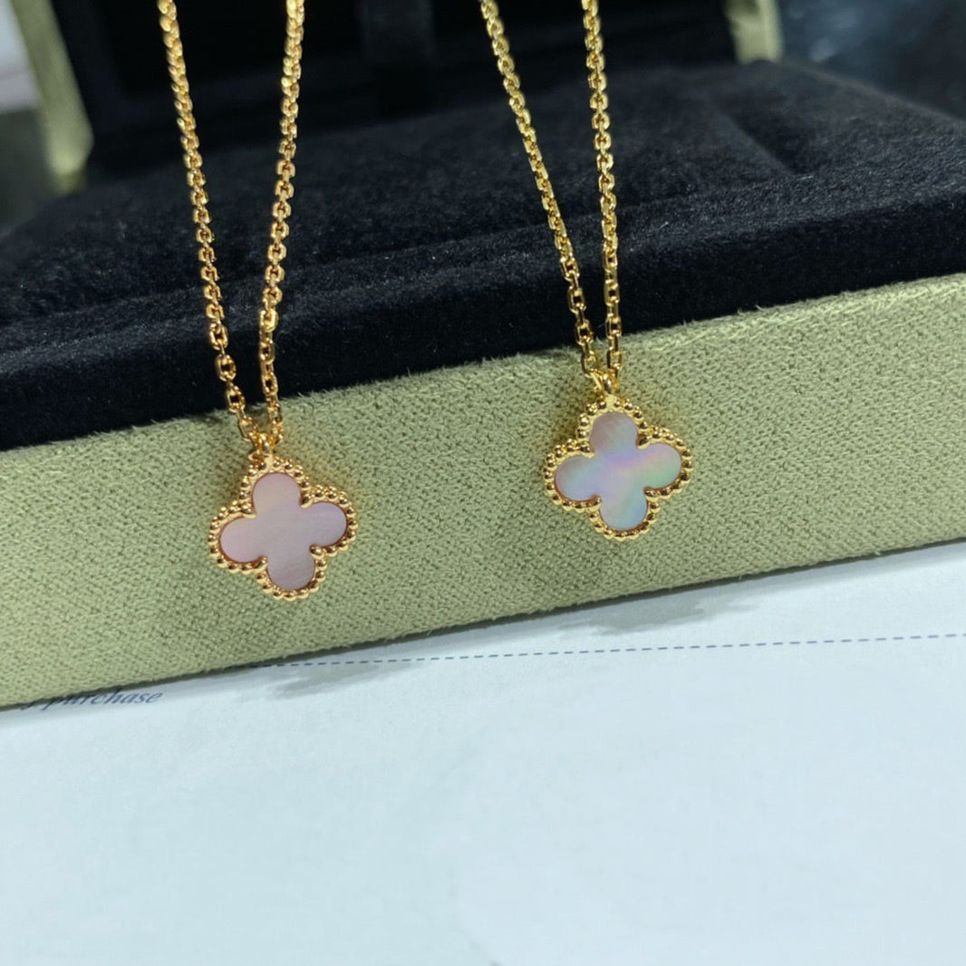 [LUCKY LOVE]CLOVER 9.5MM PINK MOTHER OF PEARL SINGLE FLOWER NECKLACE
