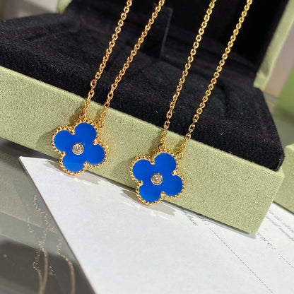 [LUCKY LOVE]CLOVER 15MM DIAMOND AND BLUE AGATE NECKLACE